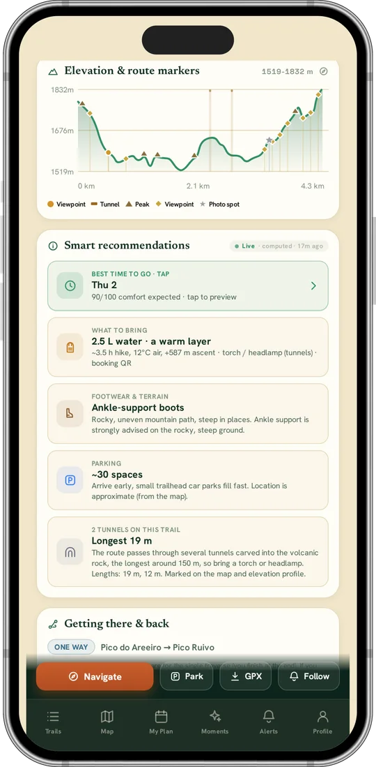 Levadas app: Smart recommendations